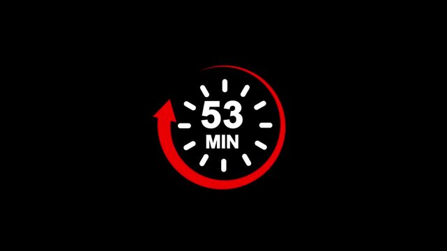 Circle arrow refresh icon and 53 minutes, stopwatch icon. Stopwatch icon in flat style.timer 53 minutes countdown icon.