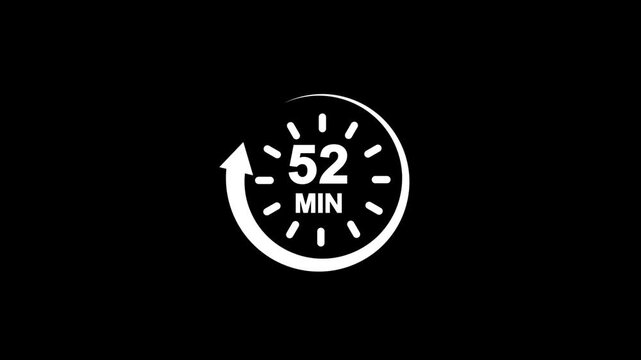 Circle arrow refresh icon and 52 minutes, stopwatch icon. Stopwatch icon in flat style.timer 52 minutes countdown icon.