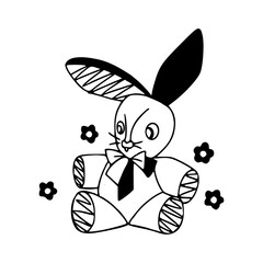 cute retro Easter mascot animal with flowers line art