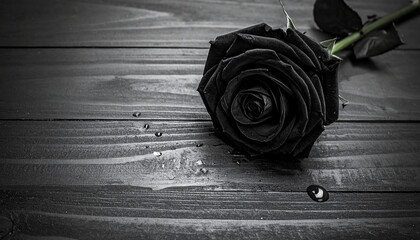 Black roses on a wooden table