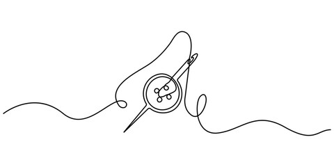 Obraz premium Continuous Line Drawing of Sewing Icon. Needle icon line continuous drawing vector. Hand Drawn Symbol Vector Illustration