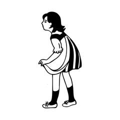 retro little girl with striped dress illustration