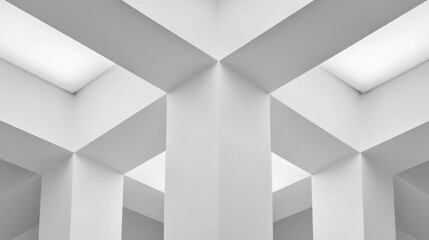 Obraz premium asymmetry. Minimalist white architectural space with clean geometric lines and subtle shadow interplay, real-estate listings. 