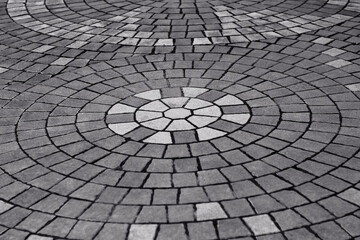 Seamless pattern pavement floor circle black grey white background