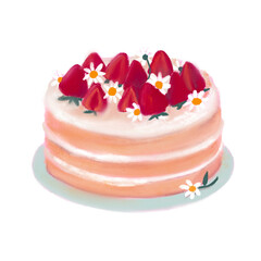 Delicious Strawberry Daisy Cake Illustration.