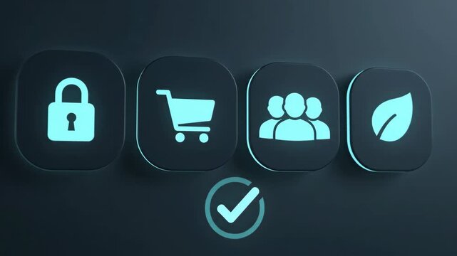 Four-Tile KPI Grid � Left-to-Right Status Sweep settles each service tile into calm mint, concluding with a master check for a serene, legible performance state on executive dashboards