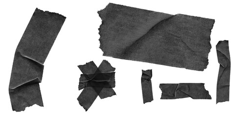Set masking tape. Torn tape. Vector realistic black adhesive and grey masking tape pieces. Isolated vector illustration