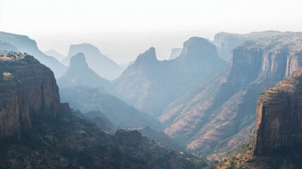 concentric. Mountain valley with concentric air ripples, misty natural landscape. travel magazines, destination branding, designed for travel destination branding, inspires travel planning.
