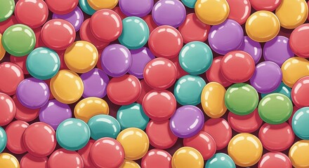 Candy Bonanza: A vibrant assortment of colorful candies fills the frame, inviting indulgence with their cheerful hues and playful arrangement.