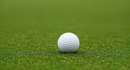 Obraz premium Golf Ball on Lush Green: A golf ball sits pristine on vibrant, manicured green grass, the image embodies the precision and serenity of the game.