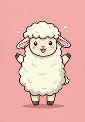 Fototapeta premium Joyful Lamb's Warm Embrace: A cheerful lamb extends its arms in an inviting embrace, radiating happiness against a soft pink backdrop, celebrating the innocence of youth.