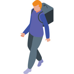 Person Walking With Backpack Full Side View Isometric Perspective Detailed Flat Vector Illustration On White Background Clean Design
