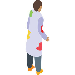 Person Wearing A White Lab Coat With Colorful Paint Splatters And Dark Trousers Standing Against A Transparent Background