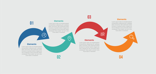 4 elements infographic comparison diagram with fluid arrow smooth up and down horizontal direction with 4 step for slide presentation
