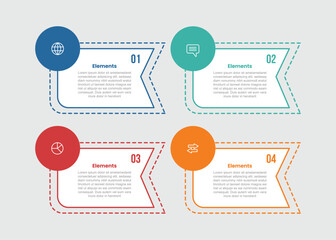 4 elements infographic comparison diagram with rectangle box with sharp curve ribbon style with circle badge with 4 step for slide presentation