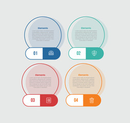 4 elements infographic comparison diagram with big circle with round capsule on bottom with 4 step for slide presentation