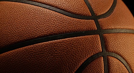 Obraz premium Basketball Close-up: The textured surface of a classic basketball showcases intricate details, emphasizing its iconic design and the sport it represents.