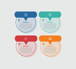 4 elements infographic comparison diagram with big circle with round rectangle badge for speech bubble discussion box with 4 step for slide presentation