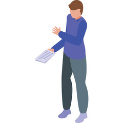 Person Standing Holding Document With Raised Hand Isolated On Transparent Background