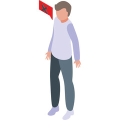 Person standing with a black and red flag waving on a transparent background full body shot 3d isometric illustration