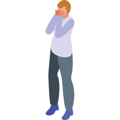 Person Standing With Hands Covering Face Showing Distress and Sadness with Light Blue Long Sleeve Shirt and Dark Blue Pants on Transparent Background