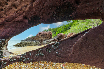 Beautiful beach on the tropical sea at Pink Stone Yard, Channthaburi Province, Thailand.