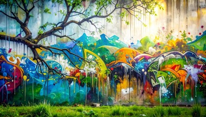 Dynamic Abstract Graffiti Mural Vibrant Urban Art for a Lively Background
