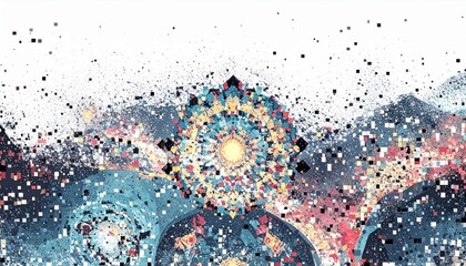 Vibrant Abstract Digital Mandala Art with Glowing Particles and Intricate Geometric Patterns, a Modern Decorative Background