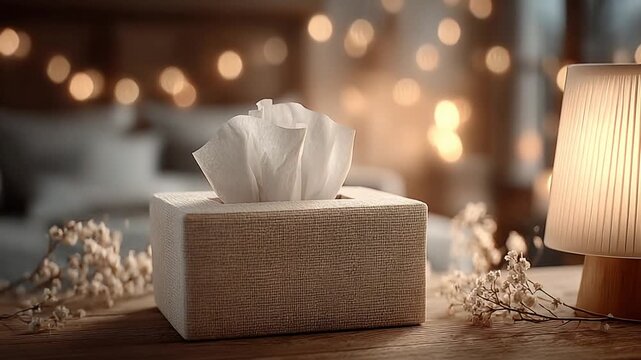 Cozy setting with tissue box and soft lighting ambiance