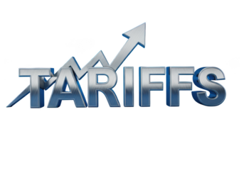 Rising tariffs concept with upward trend arrow isolated on transparent background