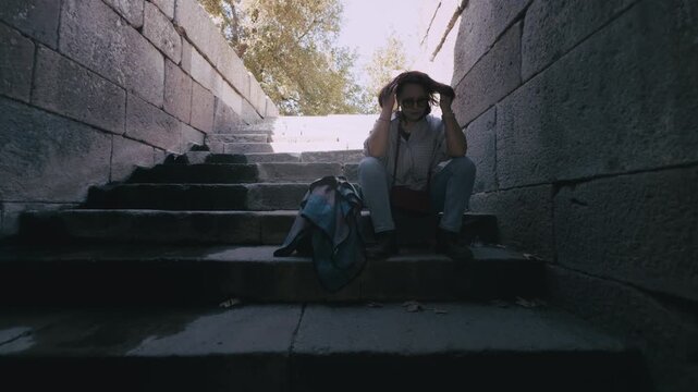 Archaeology Student  in the Ancient Rome Hospital Asclepieion Tunnel of Pergamon