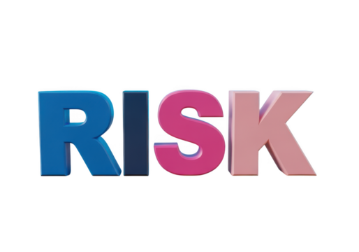 The word risk rendered in colorful 3d letters isolated on transparent background