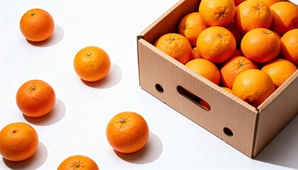 Fresh Mandarins Packed in Open Cardboard Shipping Box