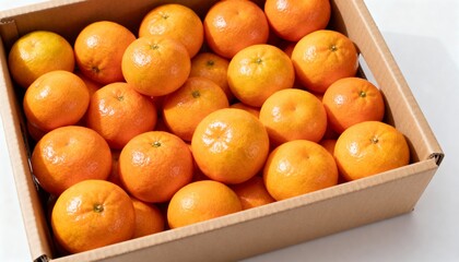 Fresh Mandarins Packed in Open Cardboard Shipping Box