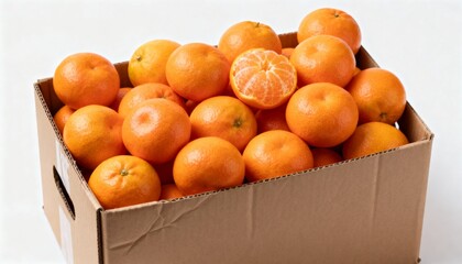Fresh Mandarins Packed in Open Cardboard Shipping Box