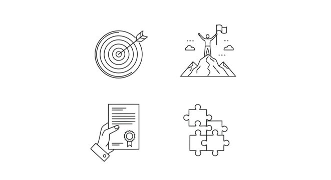 Vector illustration of business goals linear icons set target achievement customizable thin line contour symbols isolated vector outline illustrations