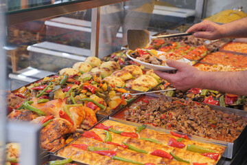 Freshly prepared Mexican food at a local market buffet