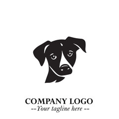 Cute Head of Dog Logo Symbol in Black on White Background with Modern Minimalist Design