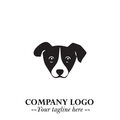 Cute Head of Dog Logo Symbol in Black on White Background with Modern Minimalist Design