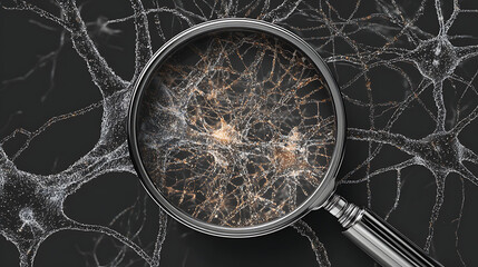  A magnifying glass scrutinizing a network of neurons in the brain 