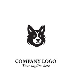 Cute Head of Dog Logo Symbol in Black on White Background with Modern Minimalist Design