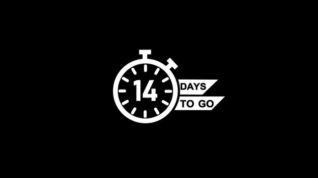 Clock icon isolated with 14 Days to go text animation. Countdown timer and Clock icon. Counter time. Sales countdown poster icon animation.