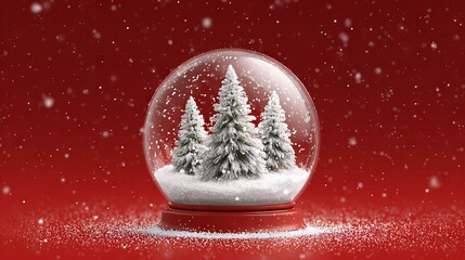 Empty Christmas snow globe on vibrant red background sparkling light effects winter holiday illustration winter magic festive decoration mockup with copy space for branding and greeting cards
