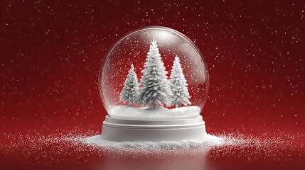 Empty Christmas snow globe on vibrant red background sparkling light effects winter holiday illustration winter magic festive decoration mockup with copy space for branding and greeting cards