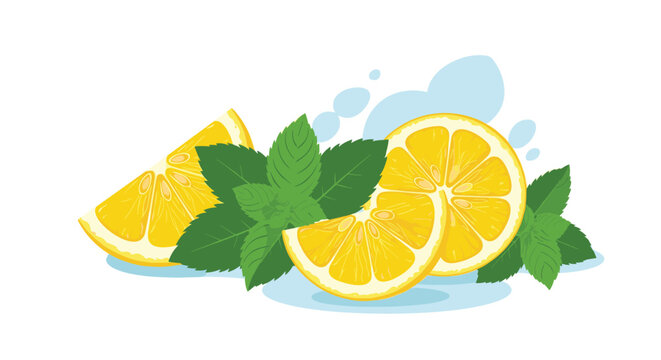 Lemon slices and mint leaves illustration offer a refreshing visual for summer drinks, culinary creations, and healthy lifestyle content.