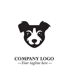 Cute Head of Dog Logo Symbol in Black on White Background with Modern Minimalist Design