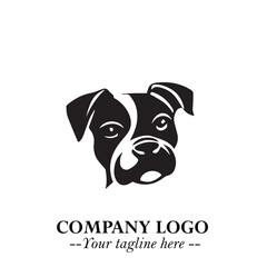 Cute Head of Dog Logo Symbol in Black on White Background with Modern Minimalist Design