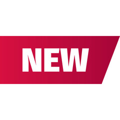 Bold White Text NEW on a Vibrant Red Angled Banner with a Subtle Gradient and Transparent Background symbolizing Freshness and Introduction