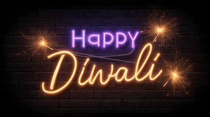 Happy diwali neon sign illustration, festival of lights, hindu holiday, deepavali india