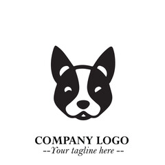Cute Head of Dog Logo Symbol in Black on White Background with Modern Minimalist Design